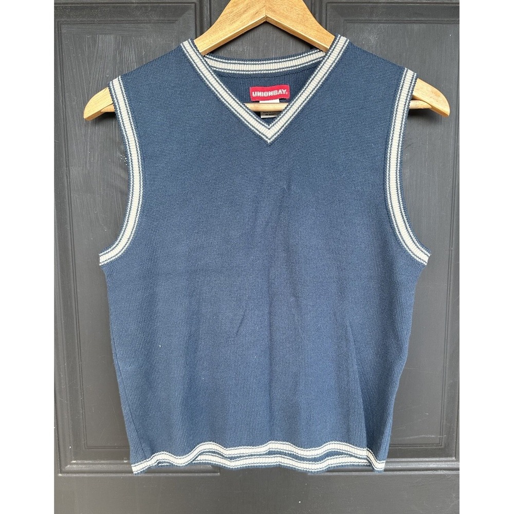 Vintage Unionbay Sweater‎ Vest Large Women Blue Y2K Sleeveless Preppy Academy